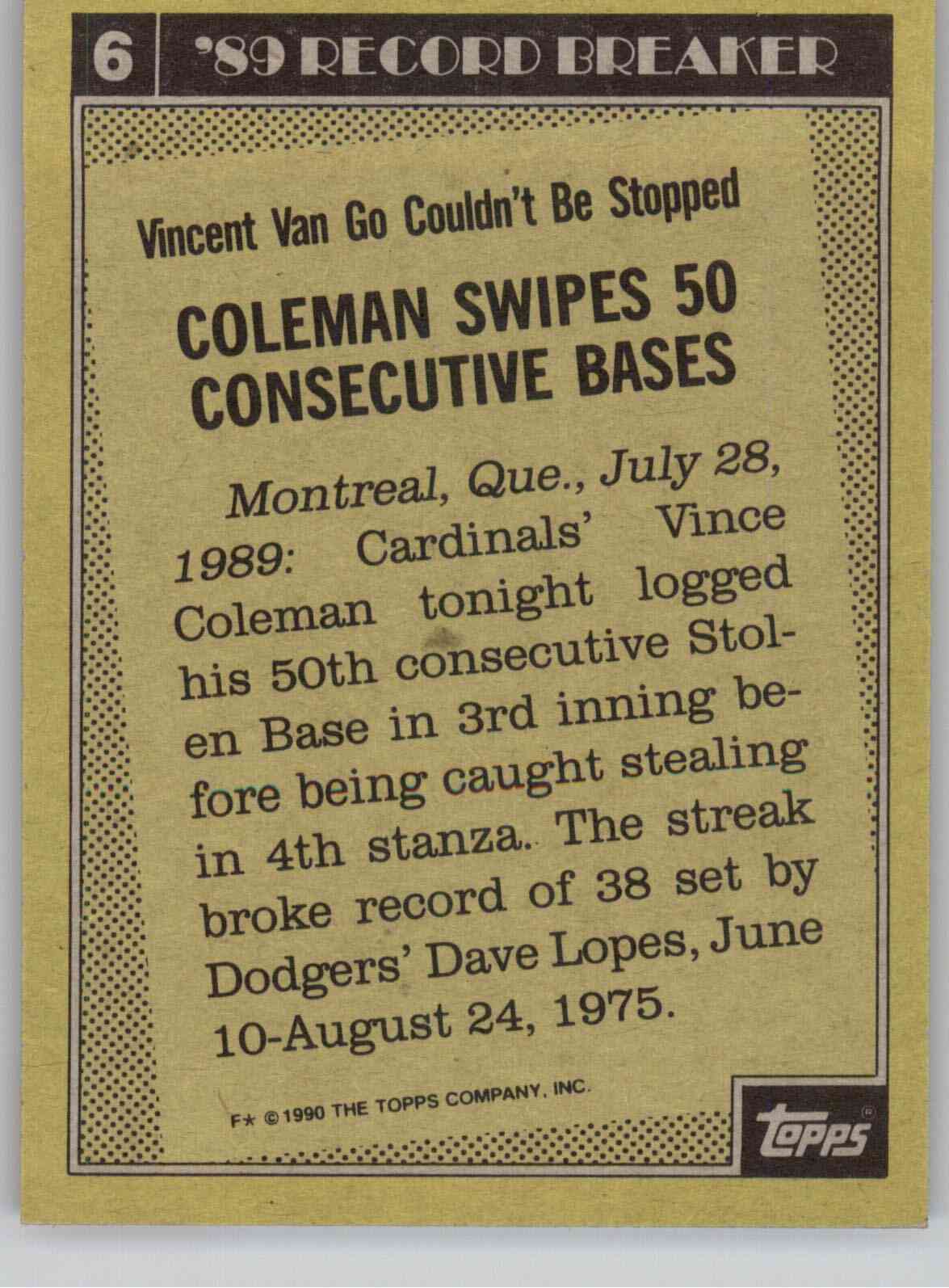 1990 Topps 6 Vince Coleman St. Louis Cardinals | eBay